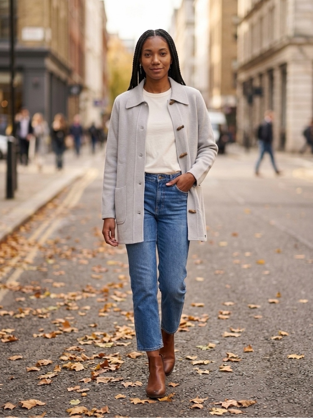 Saint James Light Gray Button-Front Knit Jacket